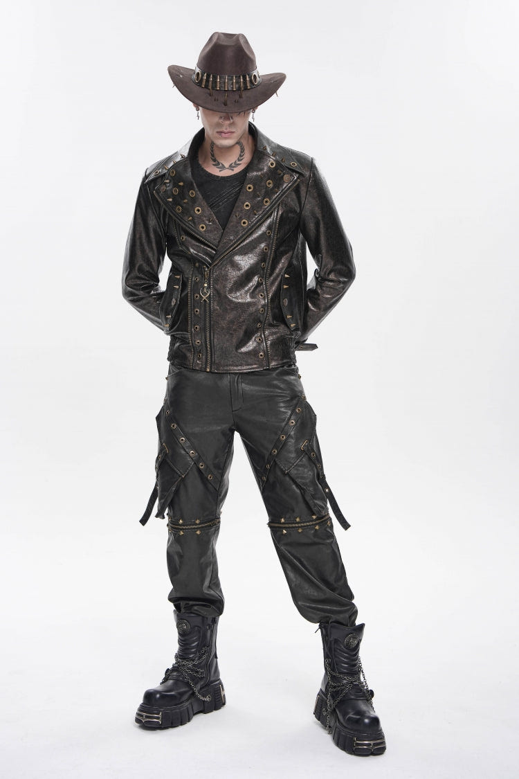 Spliced Irregular Detachable Studded Zippered Men's Punk Handsome Pants  With Big Pockets - Product - 11