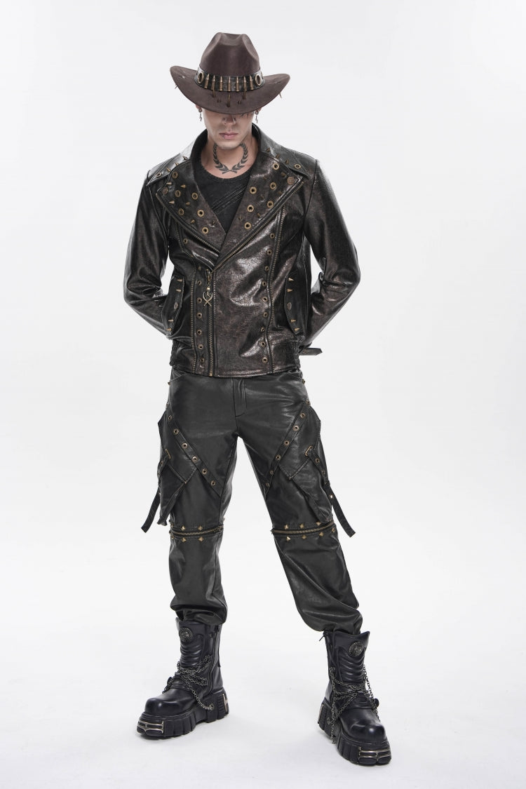 Spliced Irregular Detachable Studded Zippered Men's Punk Handsome Pants  With Big Pockets - Product - 11