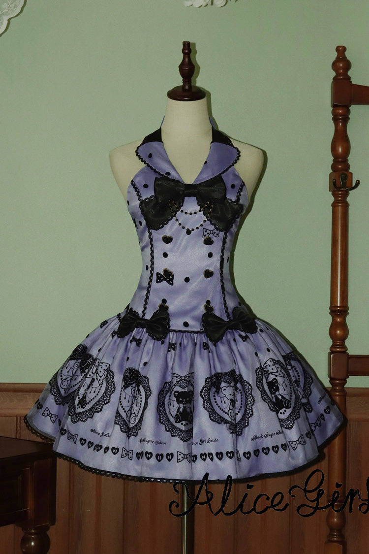 Purple [Sugar Bear] Halterneck Sleeveless Embroidered Bow Sweet Lolita Dress - Product - 3