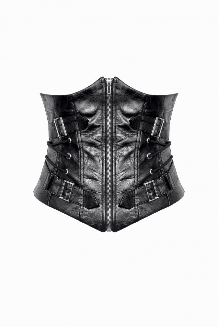 Black Lace-Up Metal Buckled Zippered Women's Punk Underbust Corset - Product - 3