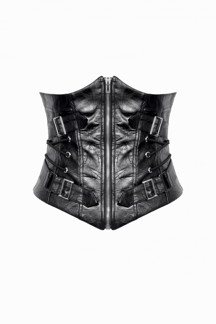 Black Lace-Up Metal Buckled Zippered Women's Punk Underbust Corset - Product - 3