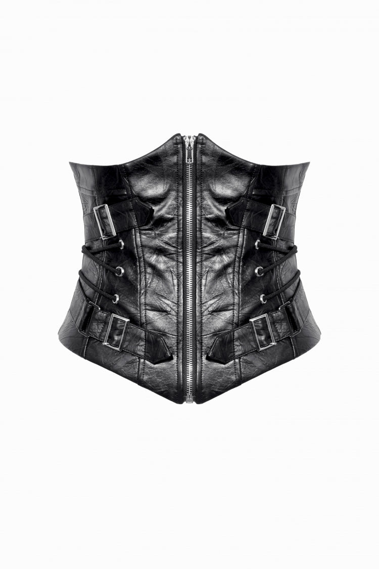Black Lace-Up Metal Buckled Zippered Women's Punk Underbust Corset - Product - 3