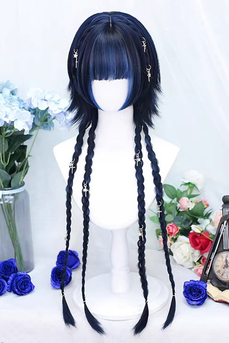 Japanese Style Highlight Trendy Girl Long Braided Sweet Lolita Wig 4 Colors - Blue/Black - 1