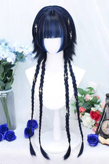 Japanese Style Highlight Trendy Girl Long Braided Sweet Lolita Wig 4 Colors - Blue/Black - 1