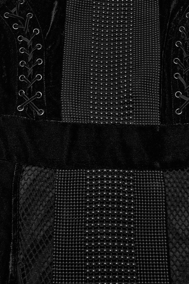 Black Halterneck Sleeveless Stitching Mesh Women's Gothic Dress - Product - 6