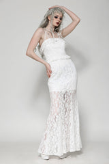 White Sleeveless Pleated Lace Women's Gothic Slip Dress Wedding Dress - Product - 2