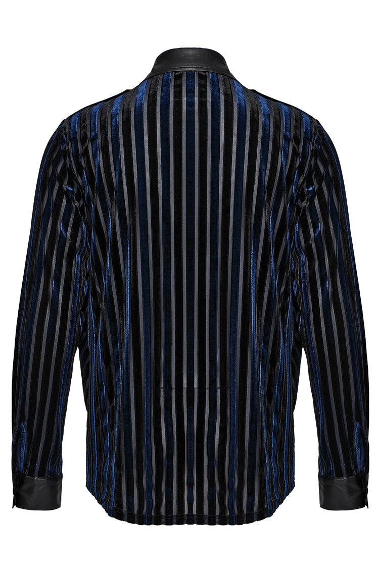 Black/Blue Lapel Collar Stitching Slim Men's Gothic Blouse - Product - 7
