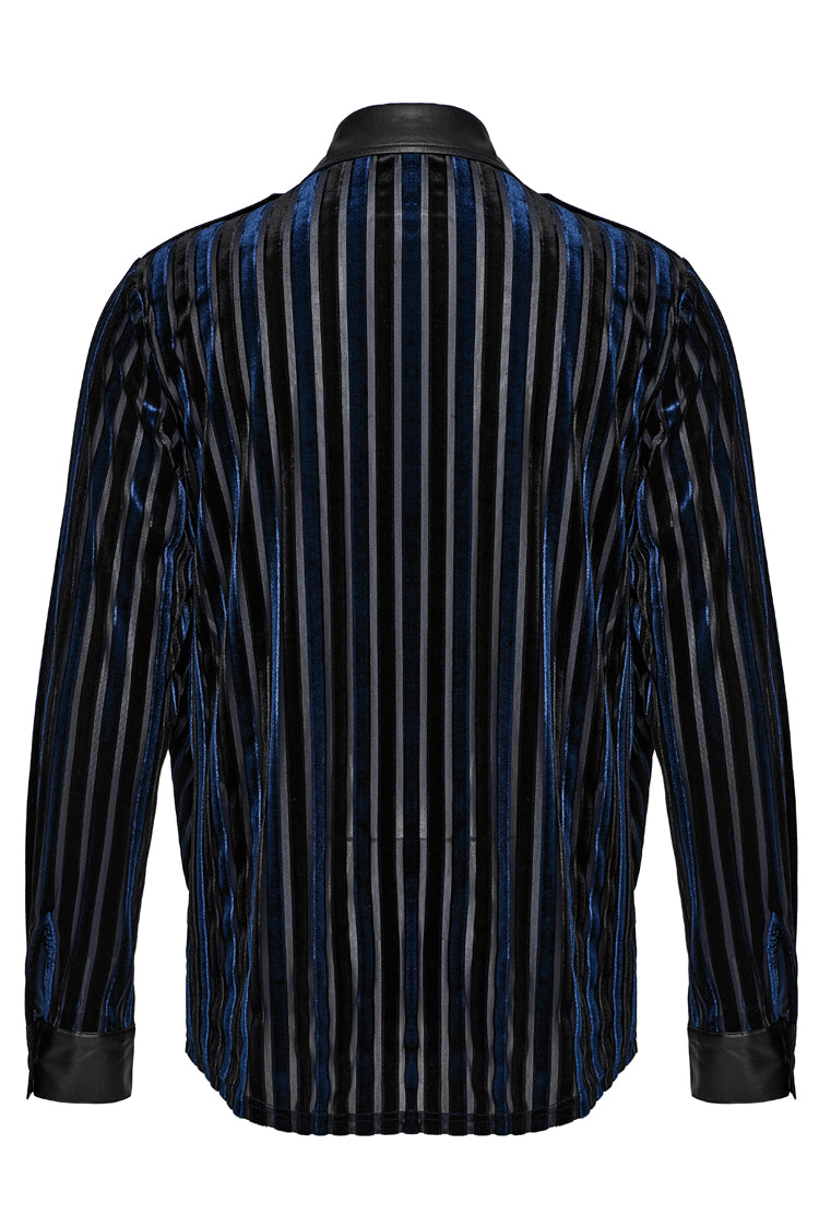 Black/Blue Lapel Collar Stitching Slim Men's Gothic Blouse - Product - 7