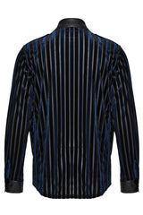 Black/Blue Lapel Collar Stitching Slim Men's Gothic Blouse - Product - 7