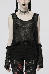 Skull Print Stitching Mesh Womens Steampunk Vest 2 Colors - Black - 1