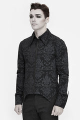 Black Folding Cuffs Palace Printed Zipper Mens Gothic Blouse - Product - 2