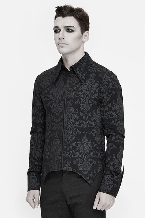 Black Folding Cuffs Palace Printed Zipper Mens Gothic Blouse - Product - 2