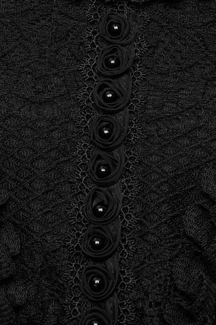 Black Stand Collar Long Trumpet Sleeves Stitching Lace Women's Gothic Dress - Product - 8