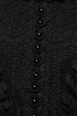 Black Stand Collar Long Trumpet Sleeves Stitching Lace Women's Gothic Dress - Product - 8