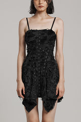 Irregular Mesh Webbing Women's Steampunk Dress 2 Colors - Black - 1