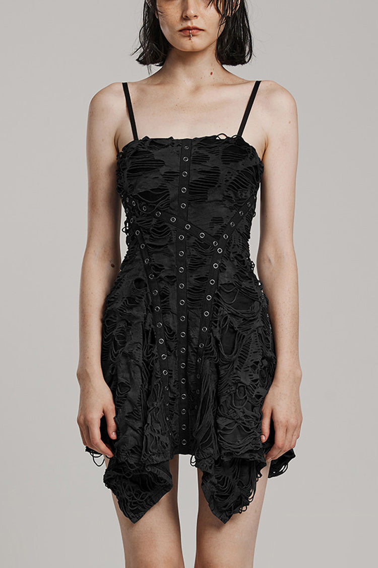 Irregular Mesh Webbing Women's Steampunk Dress 2 Colors - Black - 1