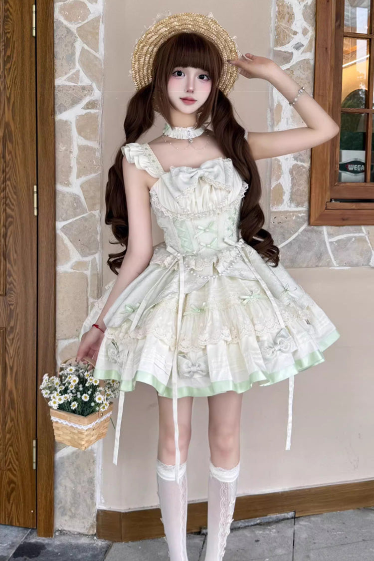 Mint Milk Green Sleeveless Ruffle Bowknot Lace Sweet Ballet Lolita Jsk Dress - Product - 5