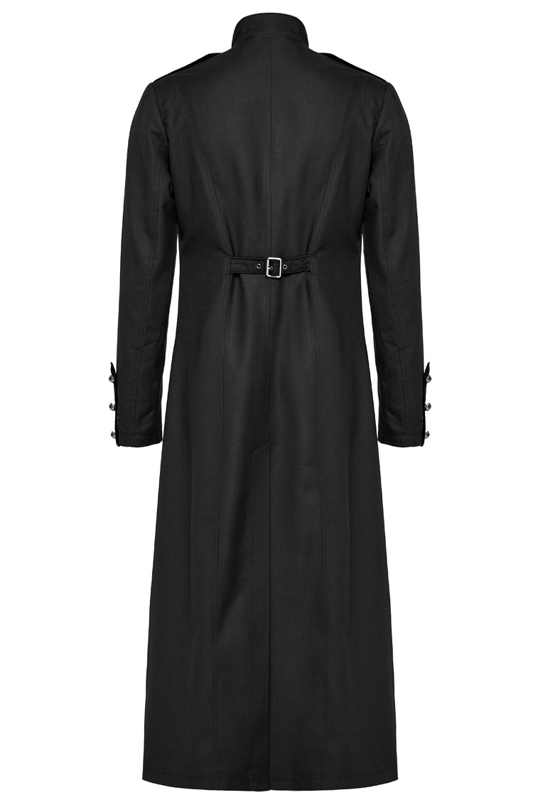 Black Stand Collar Slim Big-Pocket Men's Gothic Coat - Product - 7