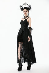 Black Sleeveless Floral Embroidered Lace Lace-Up Women's Gothic Slip Dress Wedding Dress - Product - 4