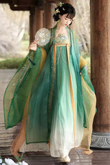 Green [Legends of the Tang Dynasty] High Waisted Printed Embroidered Women's Classic Hanfu Dress Set - Green - 1