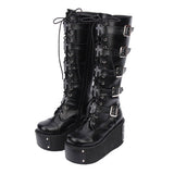 Black Cross Adornment High Platform Lolita Boots - Product - 2