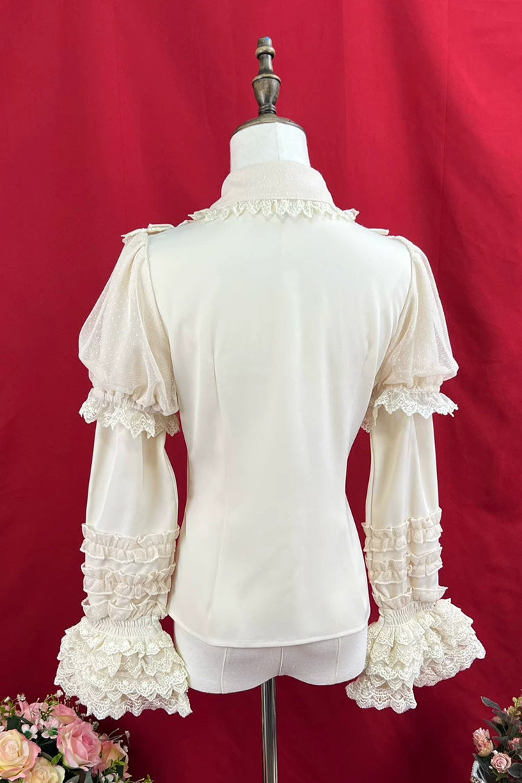 [Four Seasons Encounter] Lapel Collar Detachable Long Sleeves Ruffled Lace Slim Fit Classic Lolita Blouse 4 Colors - Product - 6