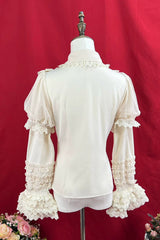 [Four Seasons Encounter] Lapel Collar Detachable Long Sleeves Ruffled Lace Slim Fit Classic Lolita Blouse 4 Colors - Product - 6