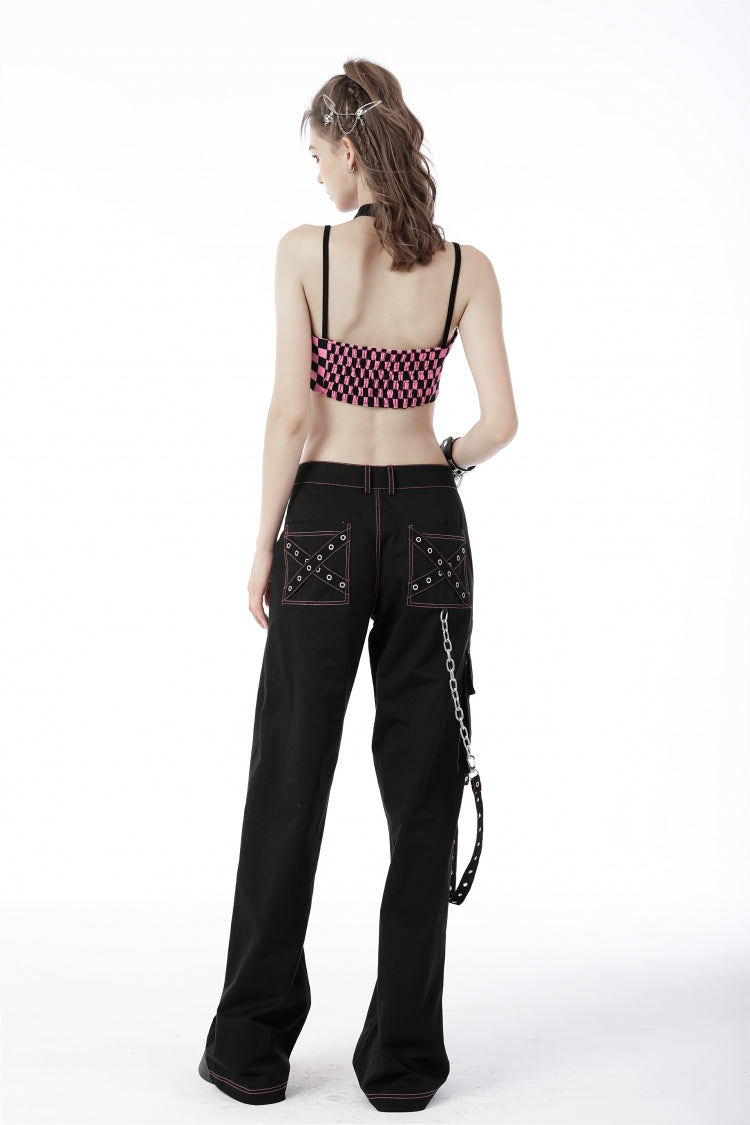 Black Dangerous Bear Chain-Decorated Women's Grunge Bell Bottom Pants - Product - 4