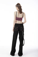 Black Dangerous Bear Chain-Decorated Women's Grunge Bell Bottom Pants - Product - 4