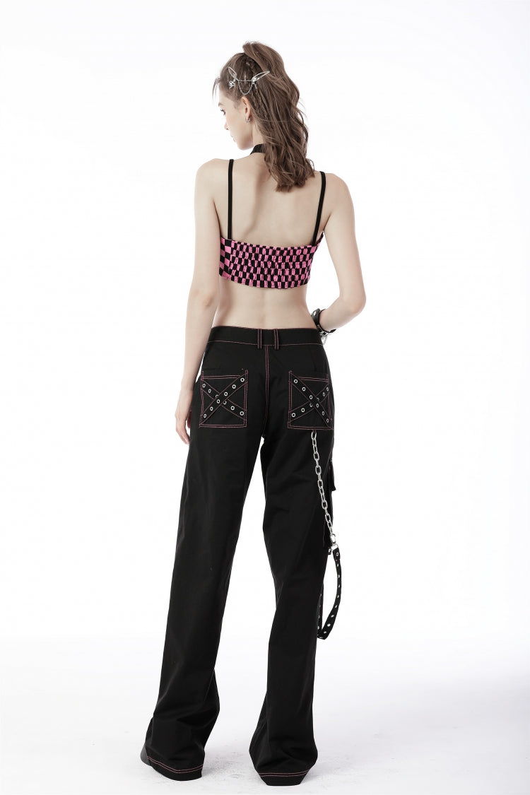 Black Dangerous Bear Chain-Decorated Women's Grunge Bell Bottom Pants - Product - 4