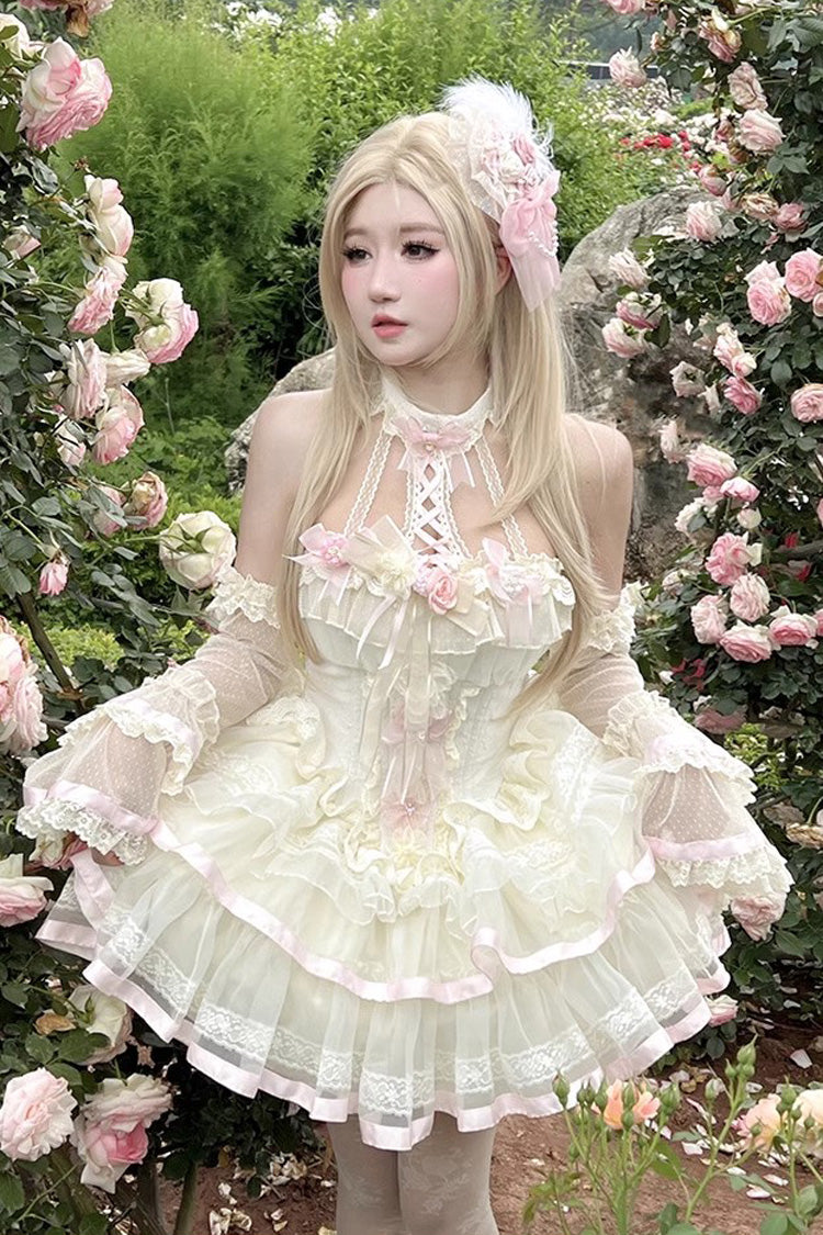 Multi-Color Ballet of Flora Halterneck Multi-layer Ruffle Lace Sweet Lolita Dress - Product - 6