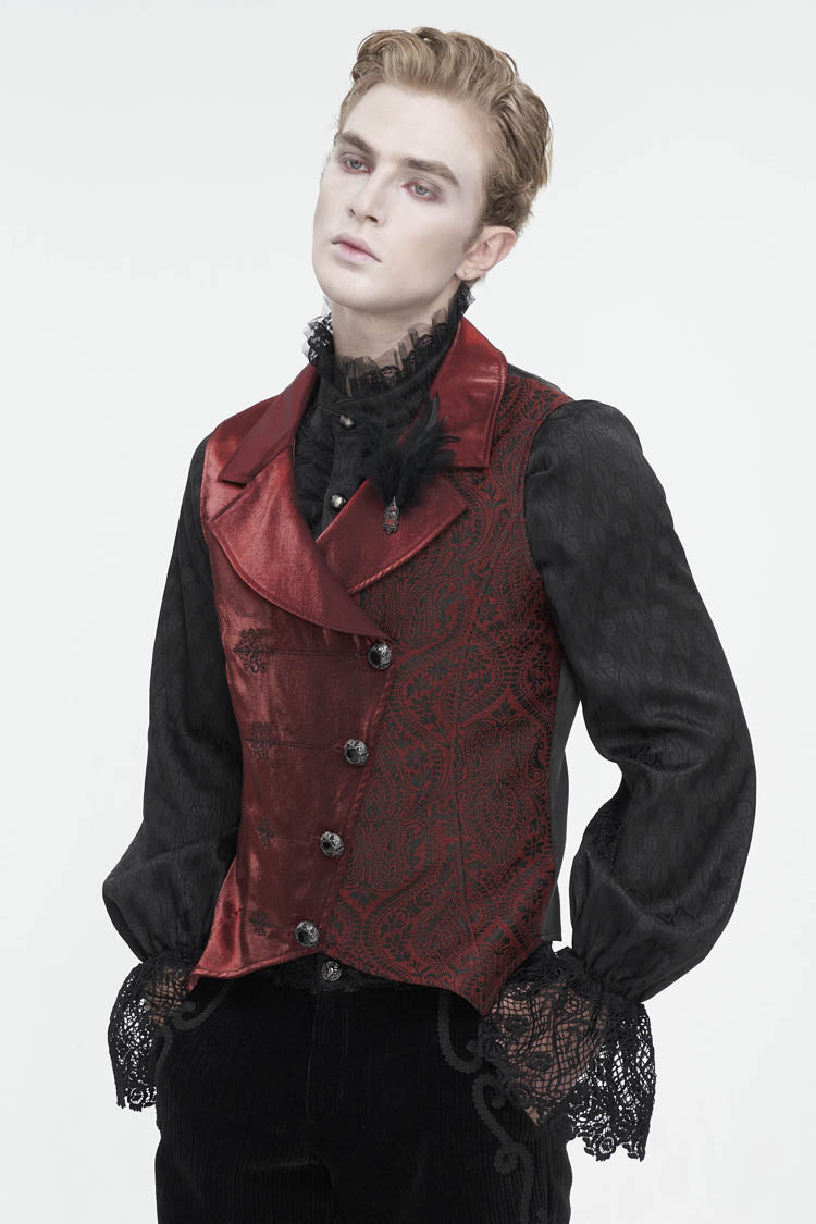 Red Embossed Feather Men's Gothic Waistcoat - Product - 3