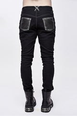 Black With Silver Punk Hand Rubbed Leather With Loops Mens Pants - Product - 3