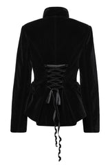 Black Swallow-tailed Velvet Long Sleeves Women's Gothic Jacket - Product - 9