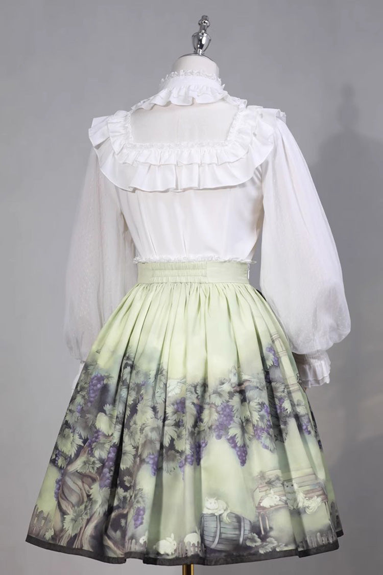 Green Grapes and Vines Print Bowknot Lolita Skirt - Product - 3