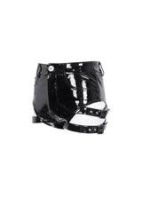Black Buckle Faux Leather Punk Women's Shorts - Product - 6