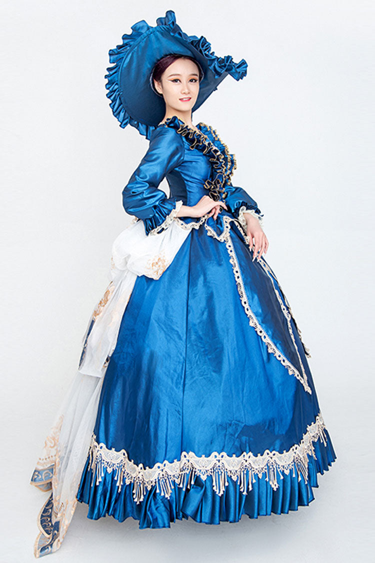 Blue Long Sleeves High Waisted Trailing Ruffled Victorian Lolita Prom Dress - Product - 3