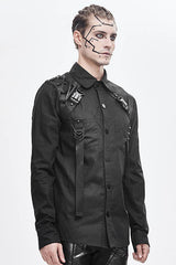 Black Straps Long Sleeves Mens Punk Blouse - Product - 2