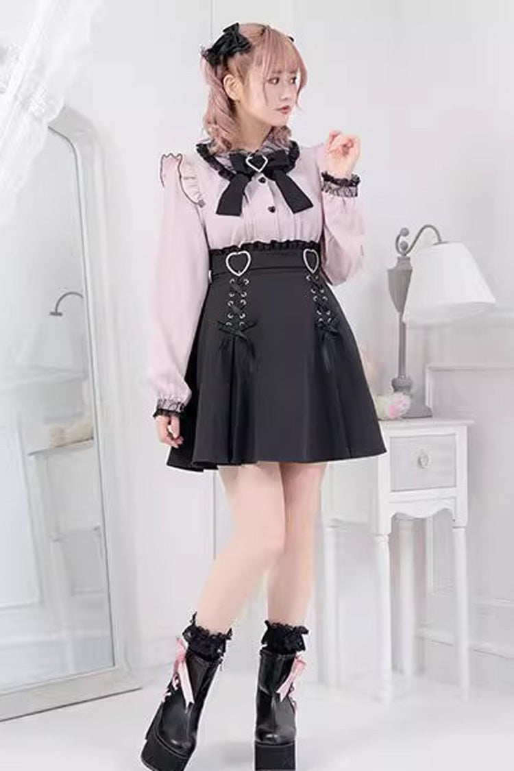 Heart Shape Decoration Bowknot Sweet Jirai Kei Skirt 2 Colors - Product - 4