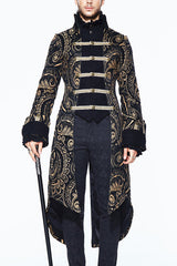 Gothic Jacquard Fake Two Pieces Golden Mens Long Coat - Brown/Gold - 1