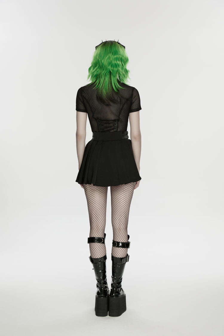 Black Buckled Zippered Pleated Women's Punk Skirt - Product - 2