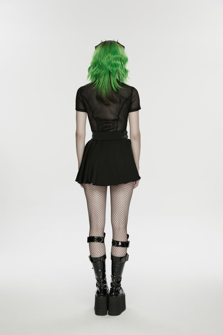 Black Buckled Zippered Pleated Women's Punk Skirt - Product - 2