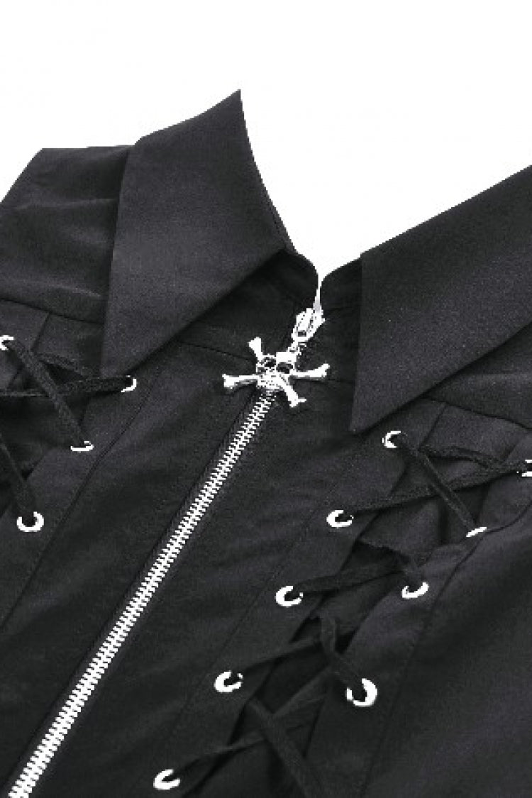 Black Point Collar Sleeveless Skull Zip Women's Punk Dress - Product - 12