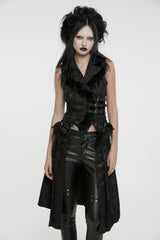 Black V Collar Sleeveless Jacquard Detachable Lace-Up Women's Gothic Vest - Product - 4