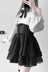 Black [Blackberry Rite] Lace Bowknot Lace-Up Jirai Kei Skirt - Product - 5