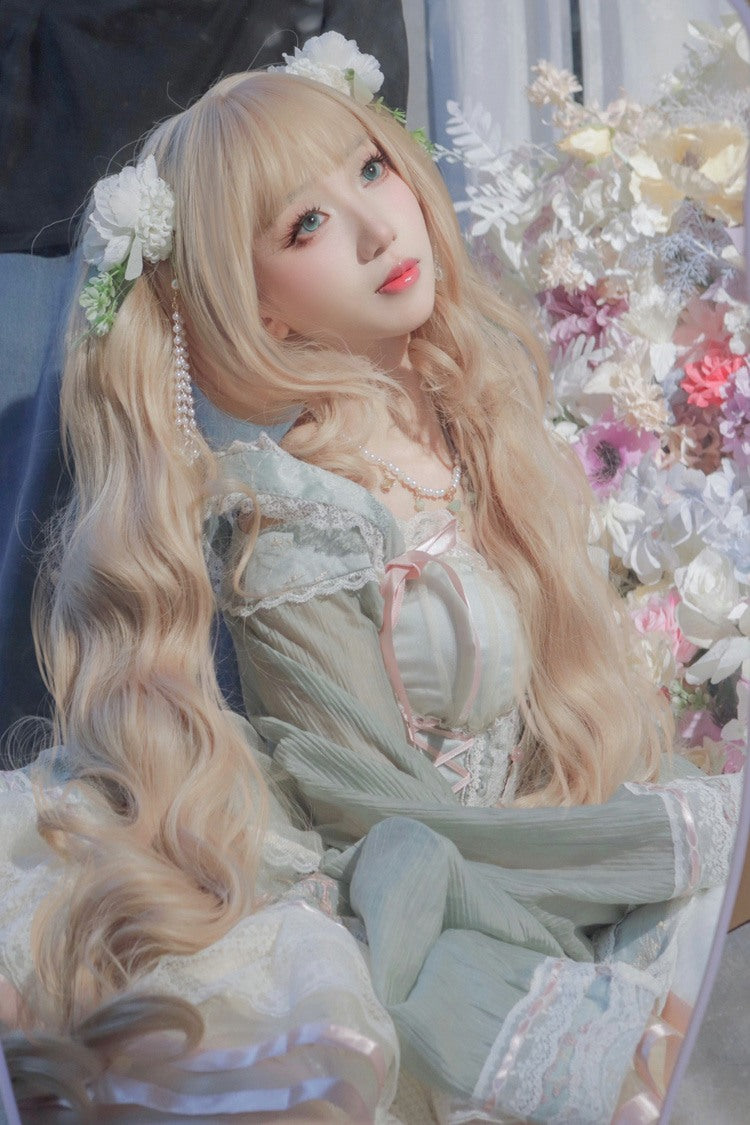 Creamy Gold Soft Waves with Light Airy Bangs Twin-Tail Wig Set - Product - 3