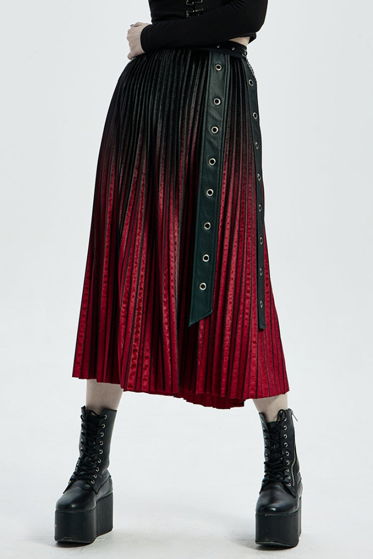Black/Red Metal Nails Metal Chain Decoration Gradient Women's Steampunk Skirt - Black/Red - 1