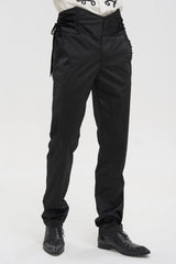 Black Retro High Waist Pattern Side Side Adjustable Leather Men's Gothic Pants - Product - 2