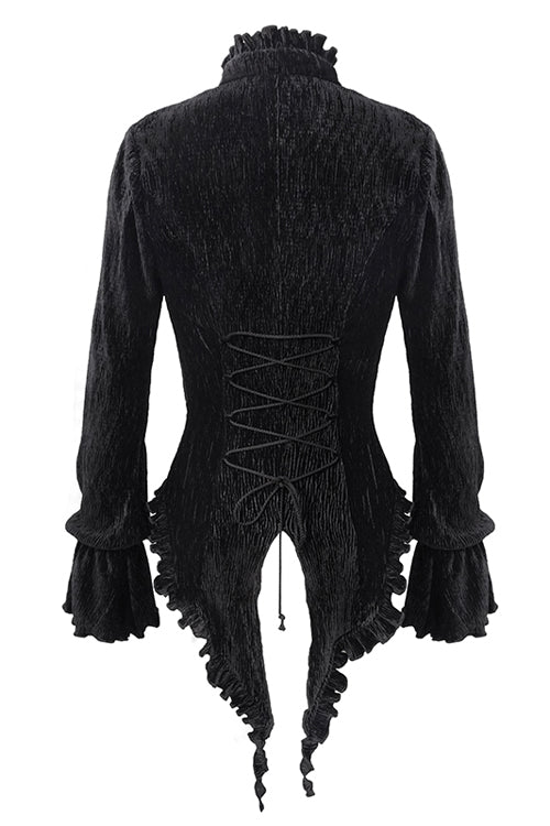 Black Velvet Lantern Sleeves Swallowtail Womens Gothic Blouse - Product - 6