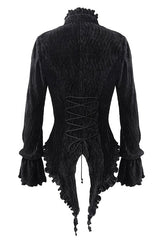 Black Velvet Lantern Sleeves Swallowtail Womens Gothic Blouse - Product - 6